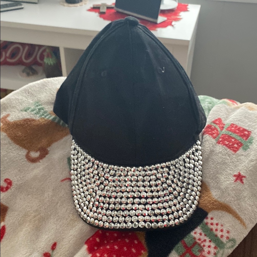 Black Cap with Rhinestone Brim